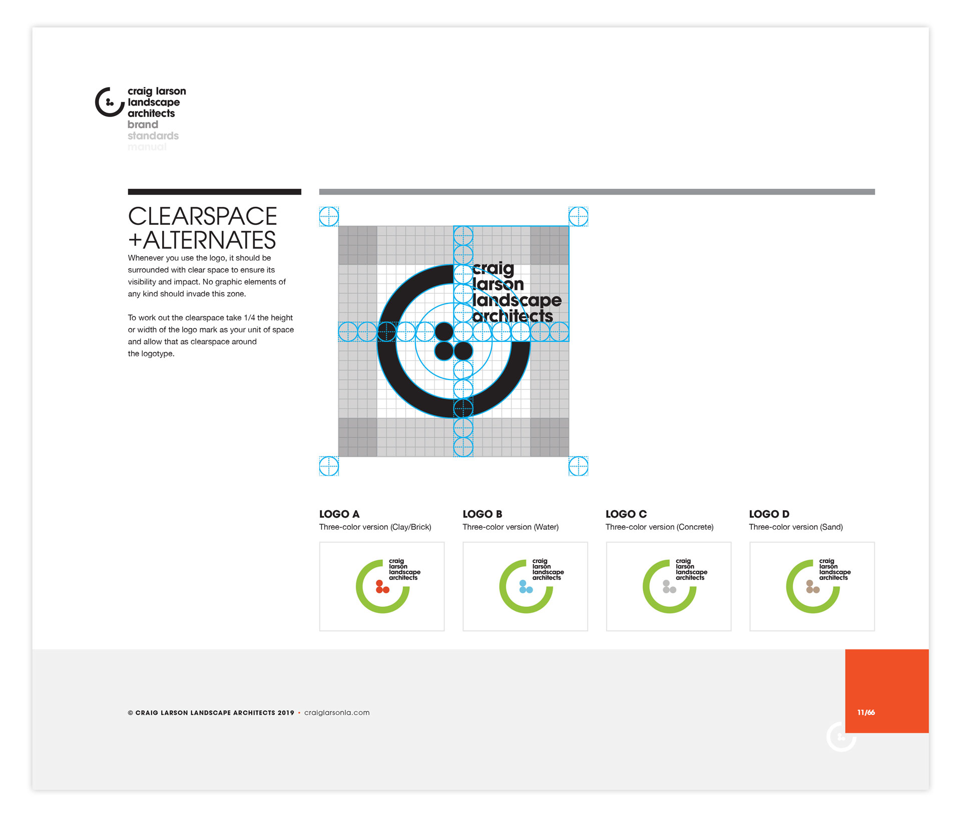 Brand manual page displaying logo laid out on a grid