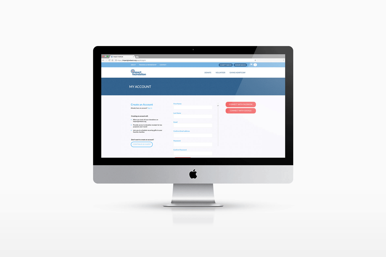Mockup of old Giving Hearts Day donation site UI on iMac