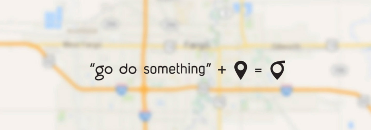 go do something + map icon = godoo icon overlaid on a blurred map of the Fargo-Moorhead area