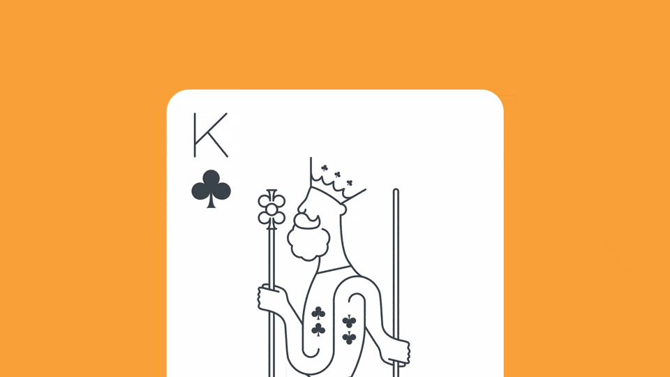Animation of club becoming the King's beard on a close-up of the king of clubs card