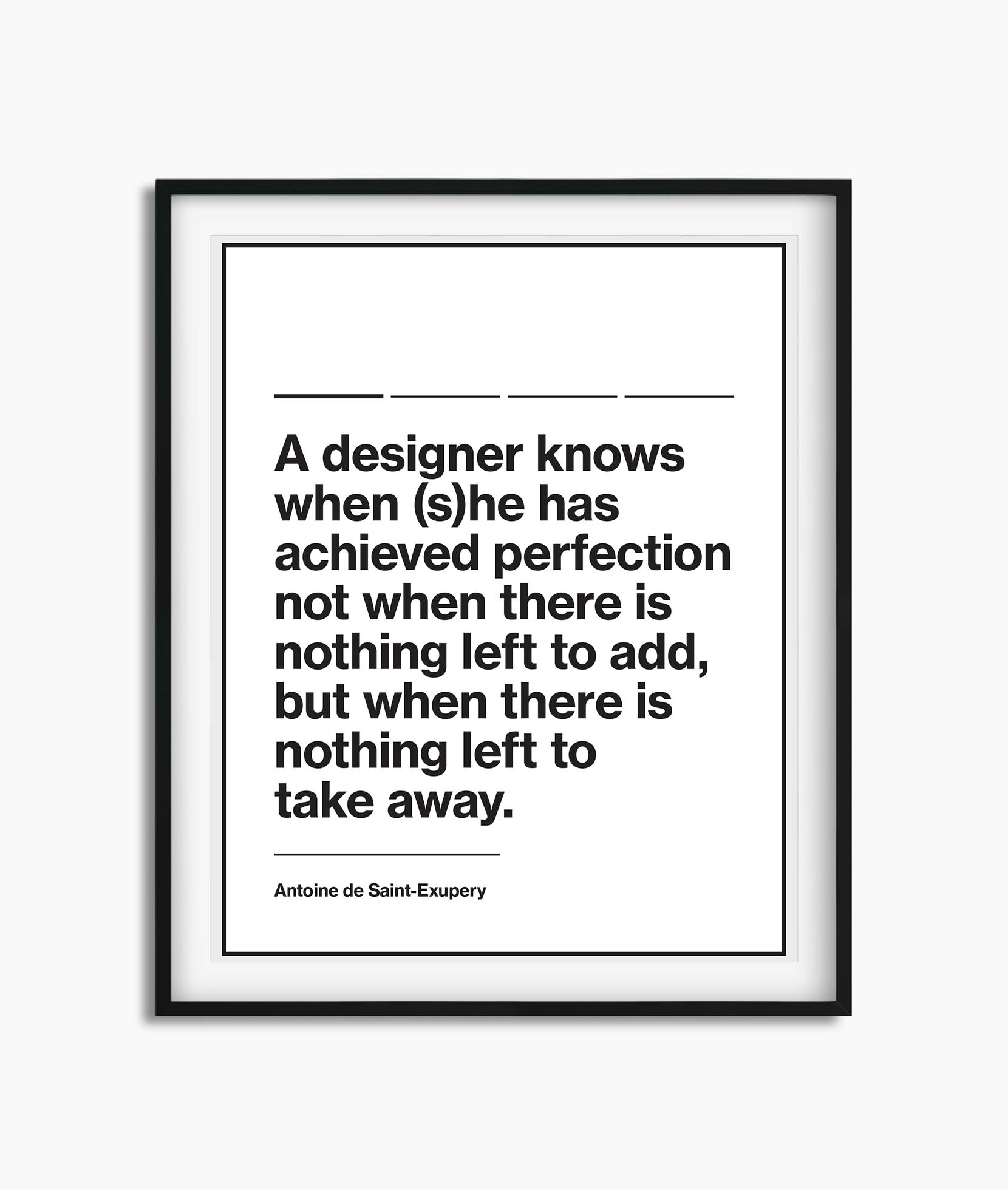 White poster with black design quote