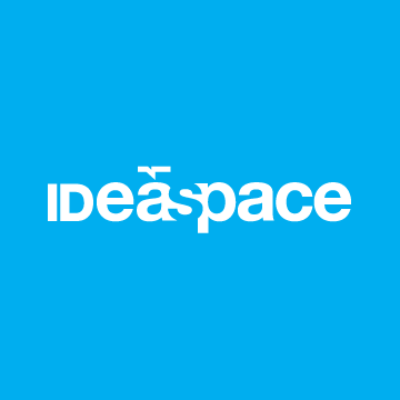 IDeaspace logotype in white on a blue background