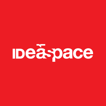 IDeaspace logotype in white on a red background
