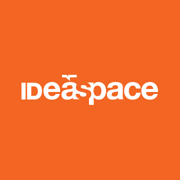 IDeaspace logotype in white on an orange background