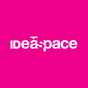 IDeaspace logotype in white on a pink background